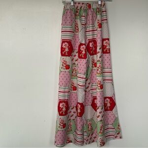 Romwe Strawberry Shortcake Wide Leg Patchwork Pants Pink Red